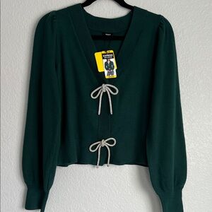Express Deep Green Cardigan with Silver Bow Details